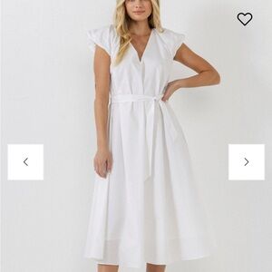 English Factory White Midi Dress with Tie Waist